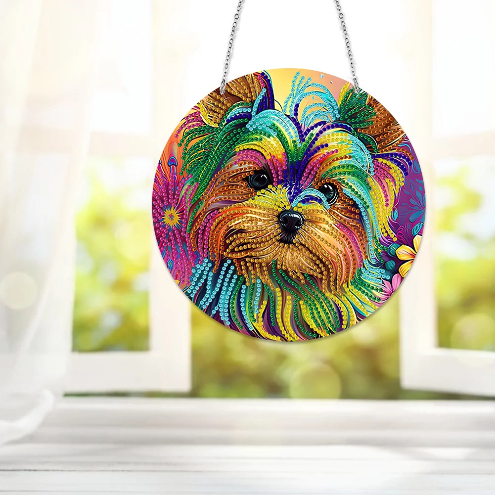 DIY Dog Crystal Diamond Pendant Single-sided 5D Round for Home Garden