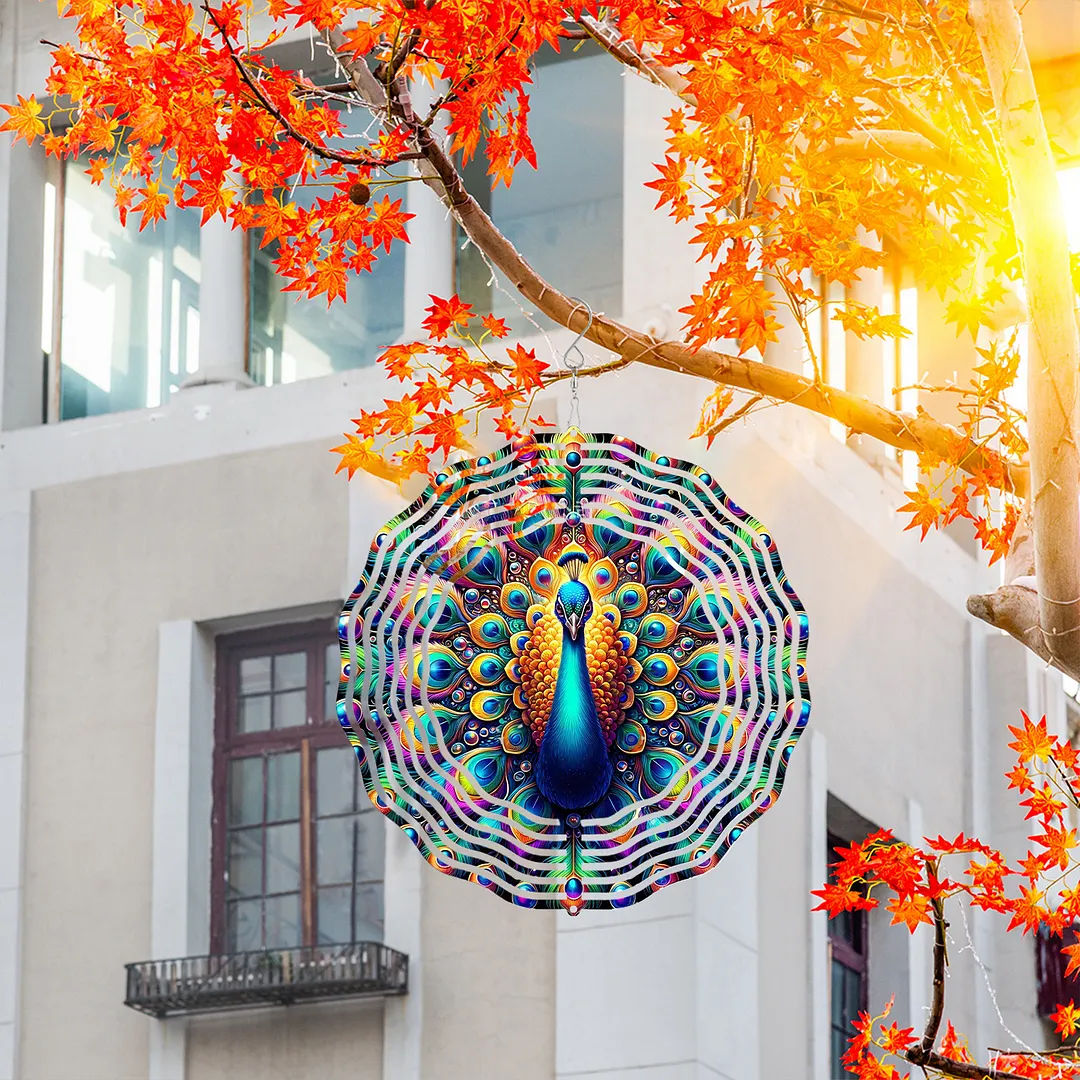 3D Hanging Wind Spinner 360 Degree Rotating 10-Inch Garden Wind Spinners Hanging Wind Catcher Art Gift for Home Garden Halloween Christmas (Peacock)
