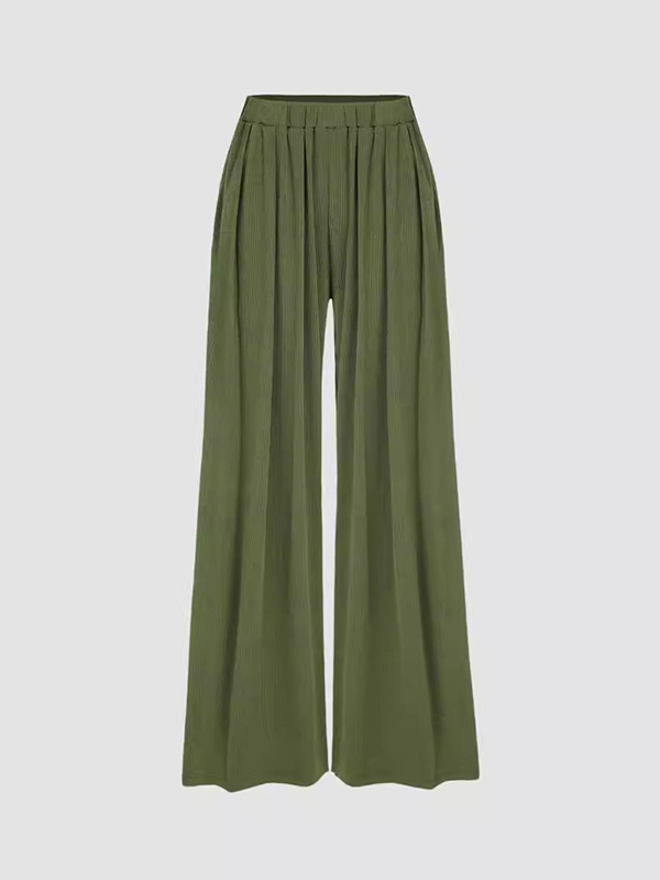 Split-Joint Solid Color Elasticity Wide Leg Plus Size Trousers Pants GREEN-4XL