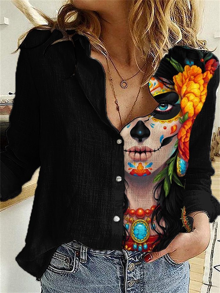 Day Of The Dead Lady Art Blouse