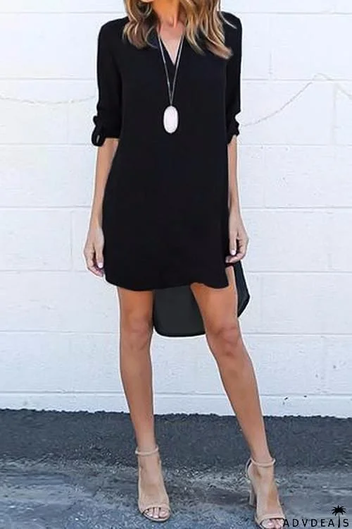 V Neck Asymmetry Design Casual Mini Dress