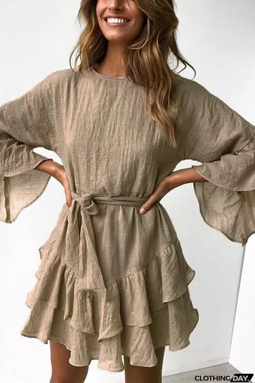 Ruffles Hem Flares Sleeve Mini Dress