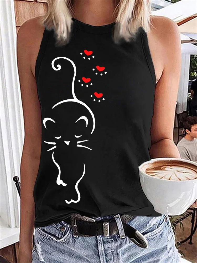 Lovely Cat Heart Paw Print Tank Top