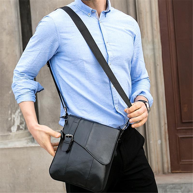 Mens Handy Large Capacity Casual Durable Leather Crossbody Bag