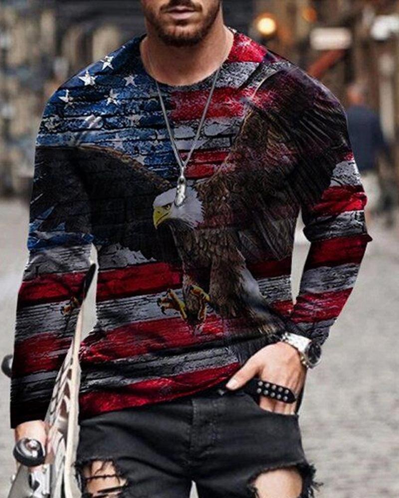 men's eagle print long-sleeved T-shirt