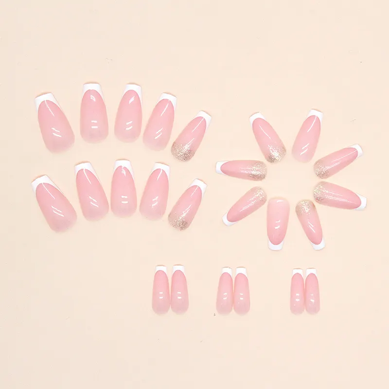 Churchf Churchf Long Ballet Armour Pure White French Simple Flash Pink Girl Gentle Pink Tender Wear Nail Nail Piece