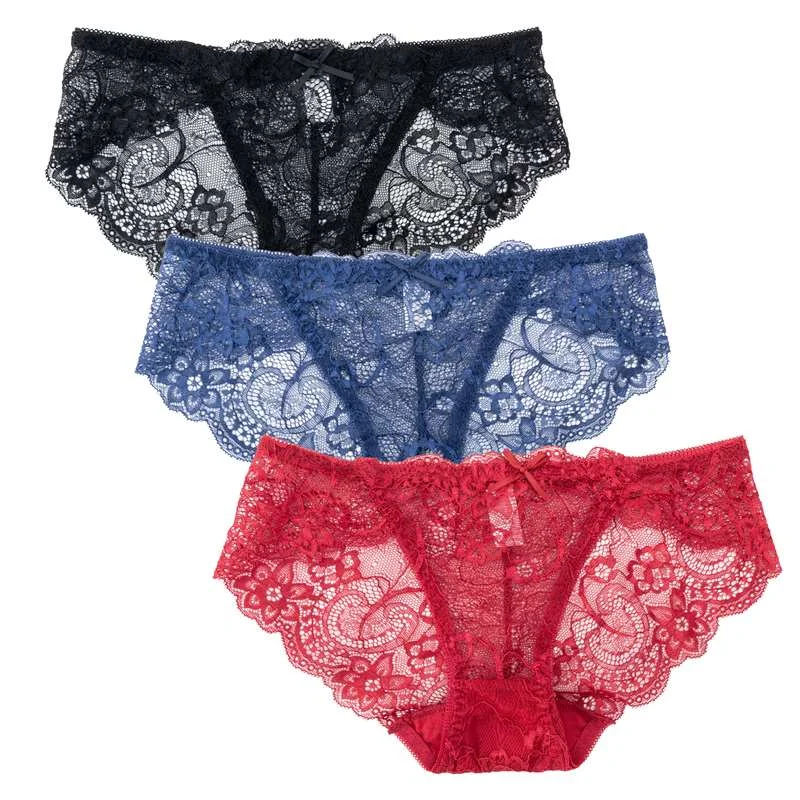 3Pcs/set Lace Panties Women Fashion Girls Briefs New Lingerie M-XL Female Underpants Low Waist Sexy Transparent Underwear