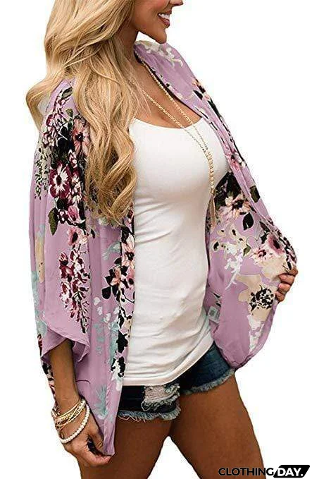 Bohemia Flower Print Summer Beach Women's Cardigan Loose Chiffon Coat