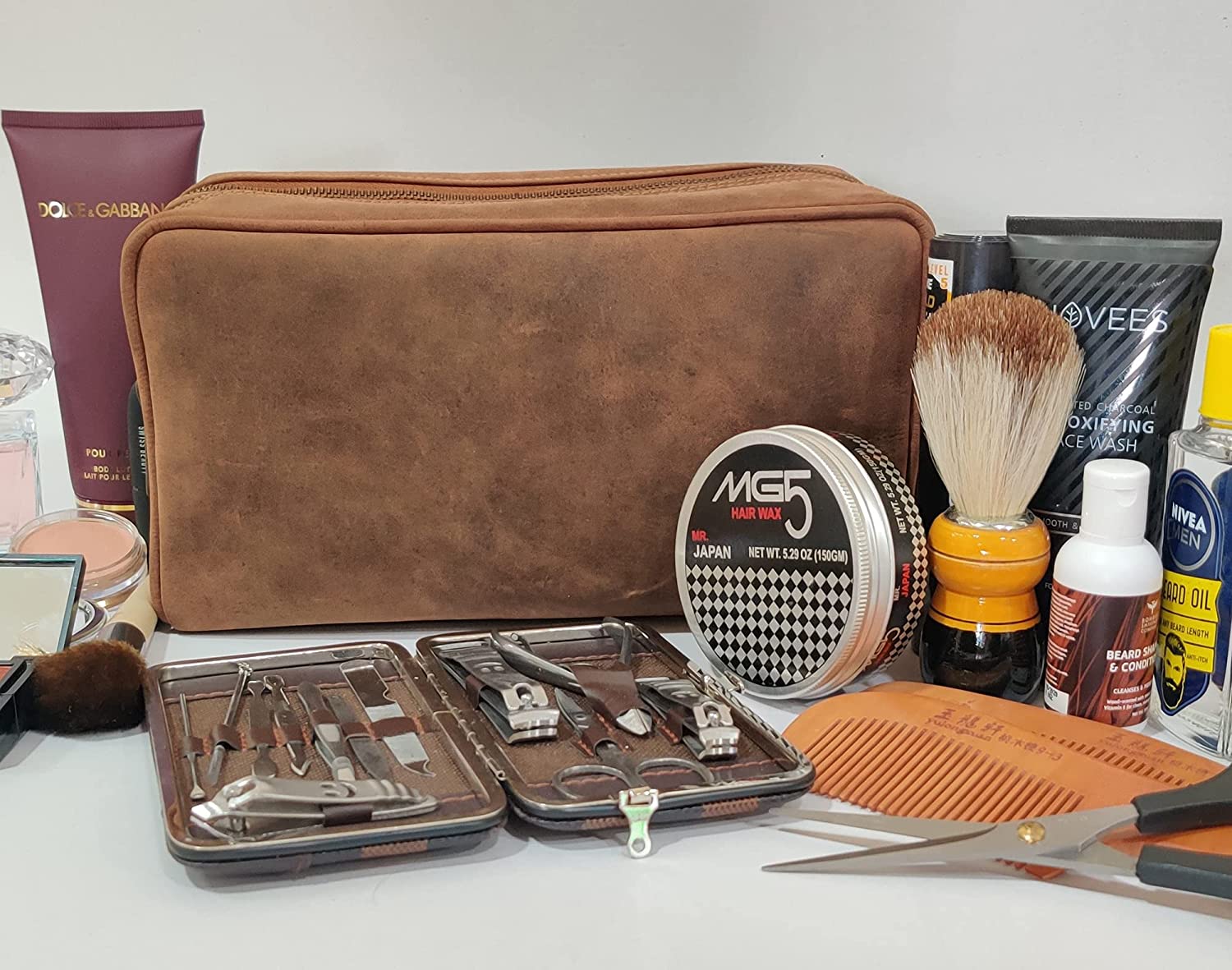 Genuine Leather Travel Toiletry Bag