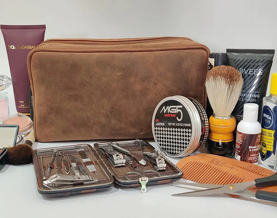 Genuine Leather Travel Toiletry Bag