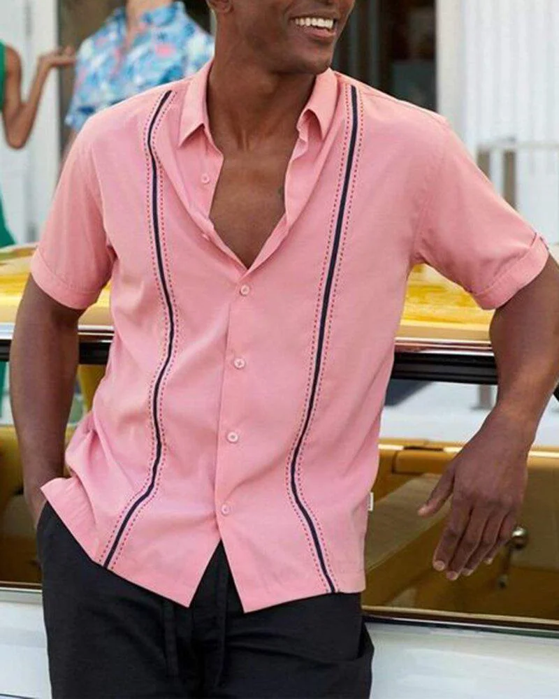 Men's Cotton and Linen Casual Shirt Short Sleeve-15