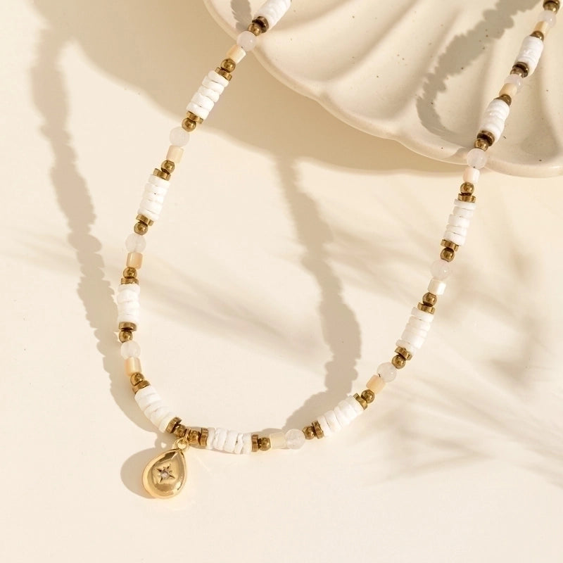 Ethnic Style Water Droplets Stainless Steel Beaded Alloy Plating Inlay Zircon 18k Gold Plated Pendant Necklace4