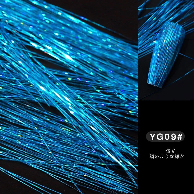 Fashion Fluorescent Nail Sticker Thread Laser Glitter Mesh Net Line Tape Holographic Manicure 3D Silk Foils Nail Art Decorations-Nail Inspo
