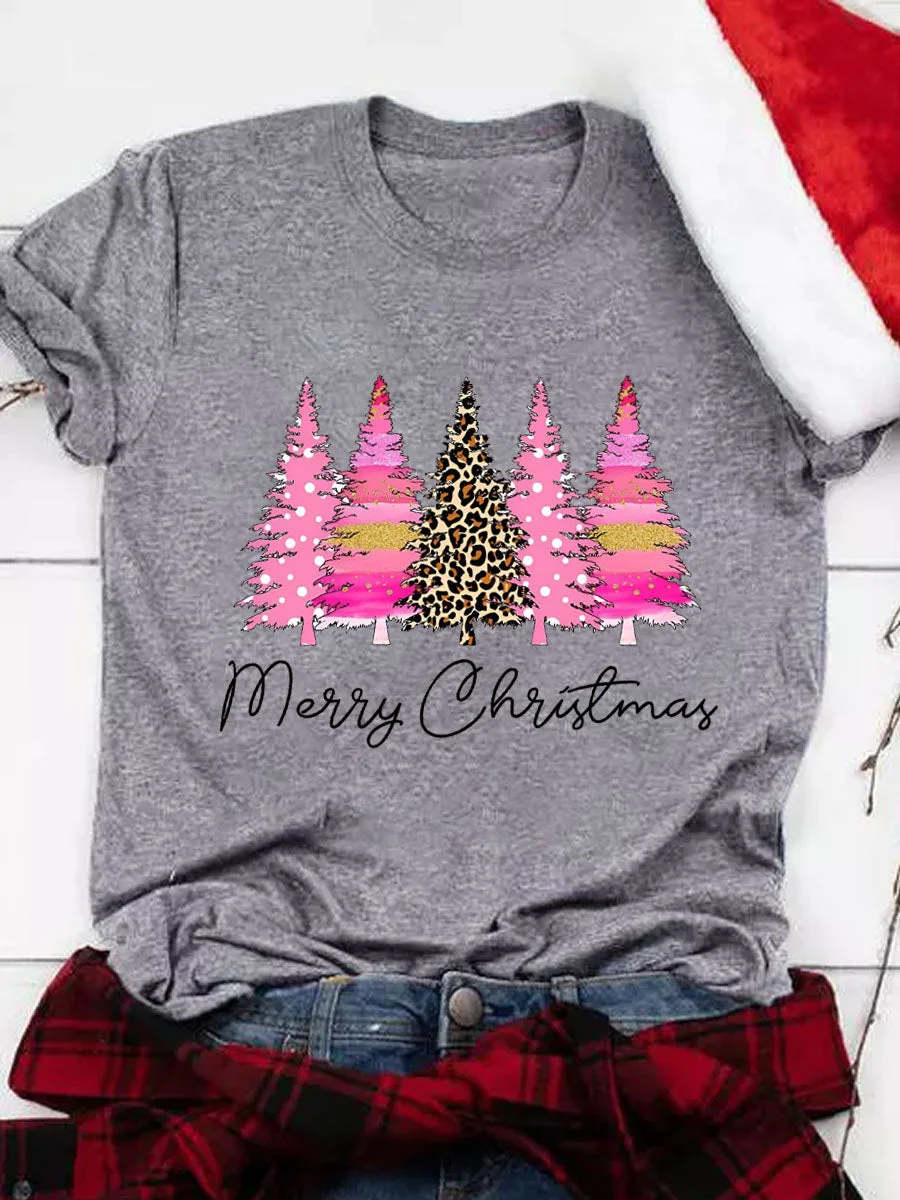 Merry Christmas Pine Tree Print Tee