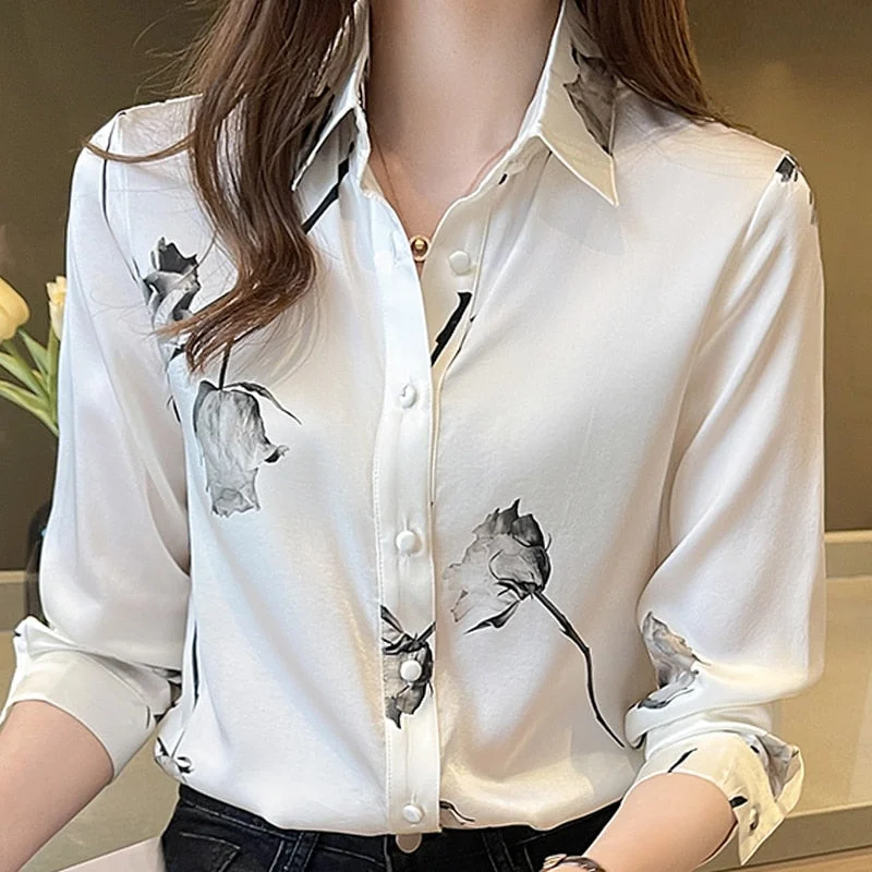 Blusas Blouses Femme Long Sleeve Blouse Women Blusas Mujer De Moda 2021 Turn Down Collar Print Chiffon Blouse Shirt Tops E677