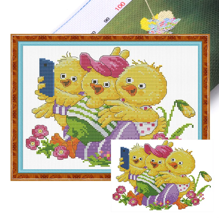 【Joy Sunday Brand】Three Happy Chicks(28*21CM)14CT Stamped Cross Stitch gbfke