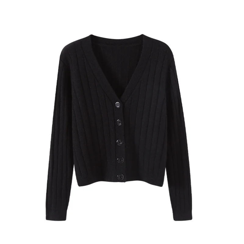 Uveng Uveng Autumn And Winter Short External Loose Net Red Long-Sleeved V Sweater Knitted Shirt Solid-Colored Cardigan Coat Top Woman