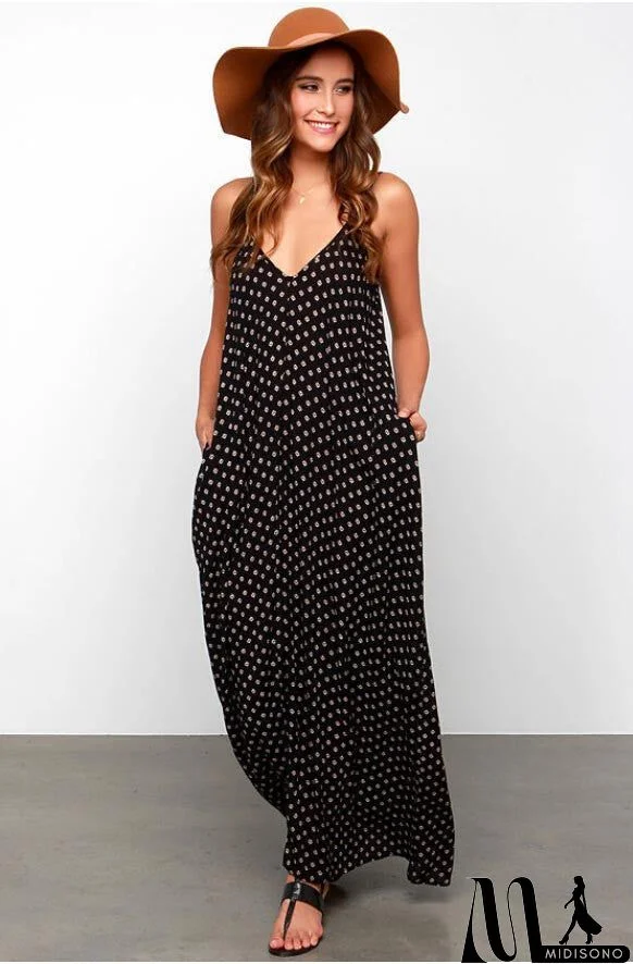 Oversize Halter Dot V neck Dress