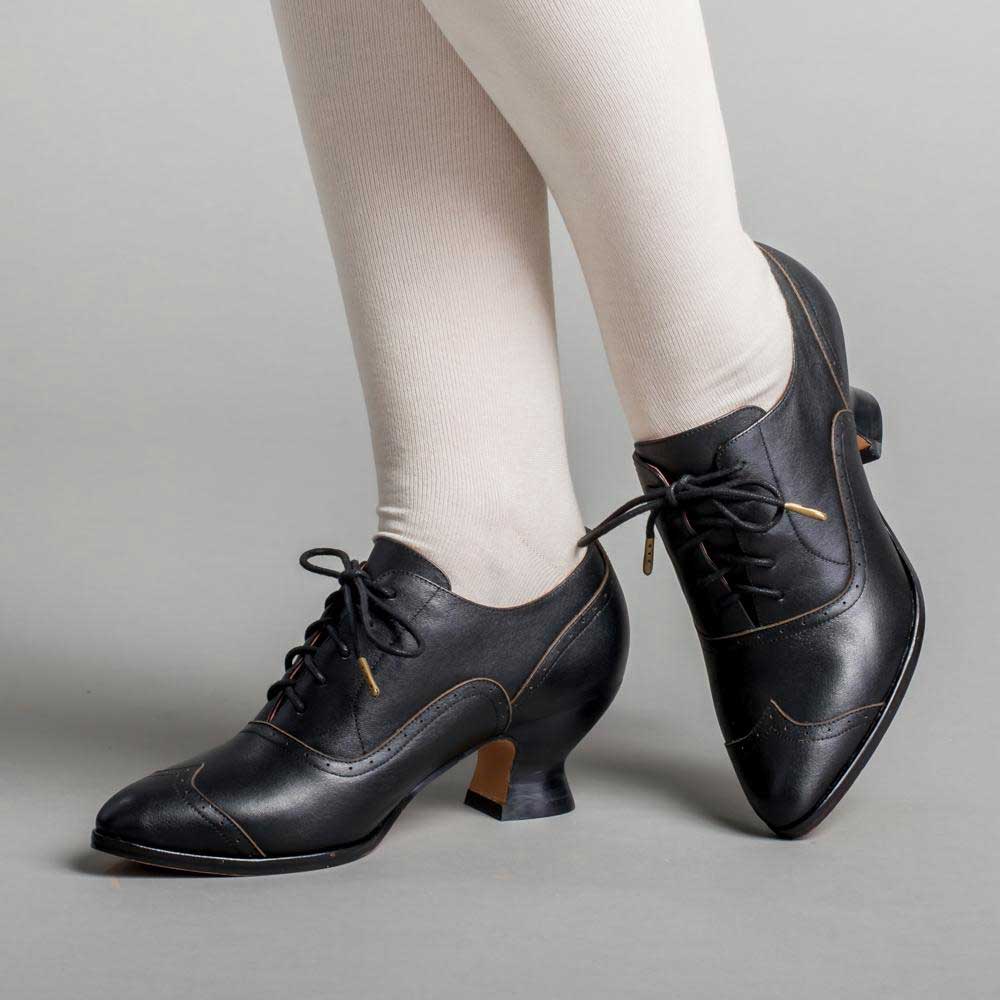 Vegan Leather Lace-Up Kitten Heel Classy Black Shoes for Women Nicepairs