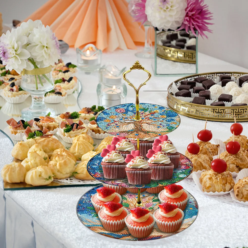 3 Tier Tree Of Life Round Diamond Painting Tray Food Plate for Adults Beginners