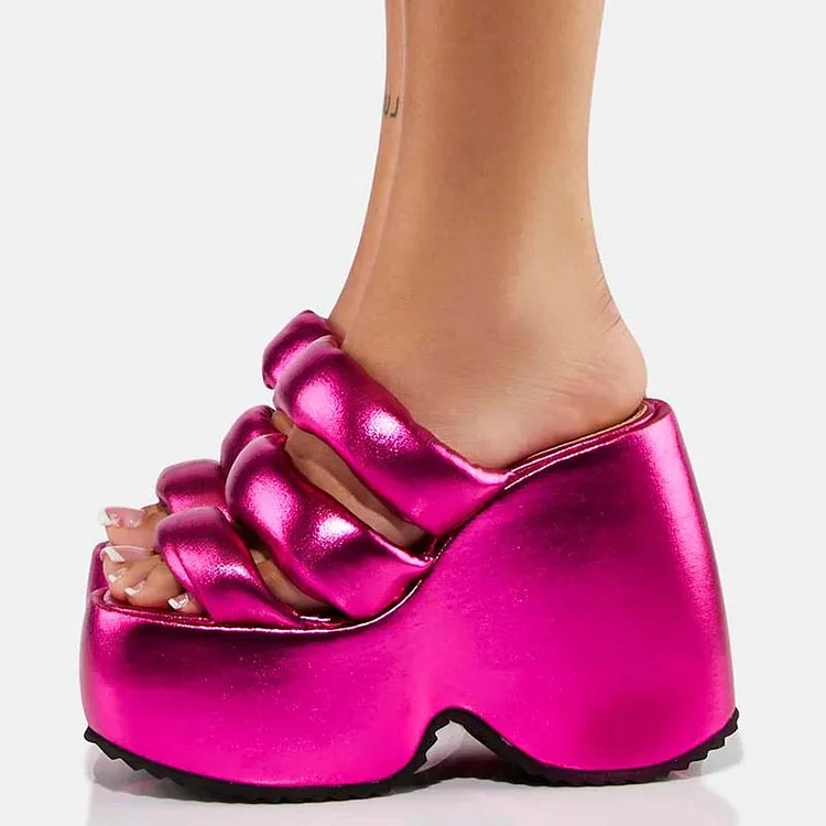 Fuchsia Party Open Toe Cute Wedge Platform Mules Vdcoo