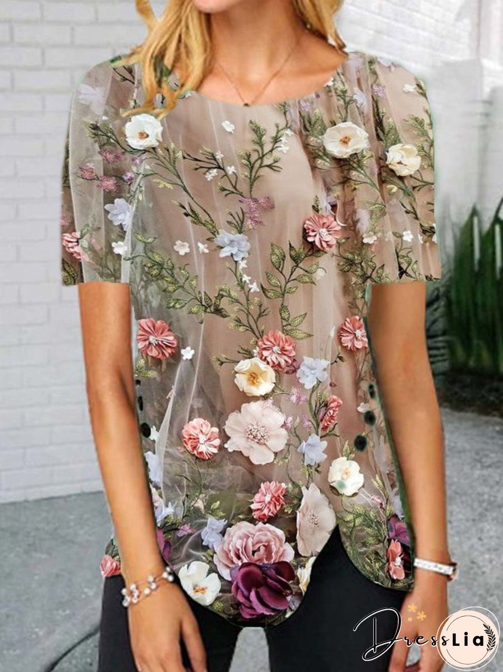 Vintage Crew Neck Short Sleeve Tops