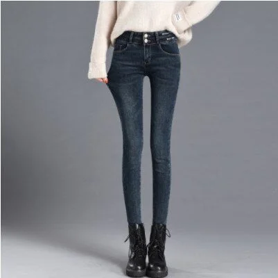 streetwear Women&#39;s solid ankle length pencil pants skinny jeans women jean denim jeans woman high waist new trousers