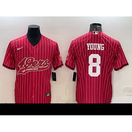 Men's San Francisco 49ers #8 Steve Young Red With Patch Cool Base Stitched Baseball Jersey PPX8