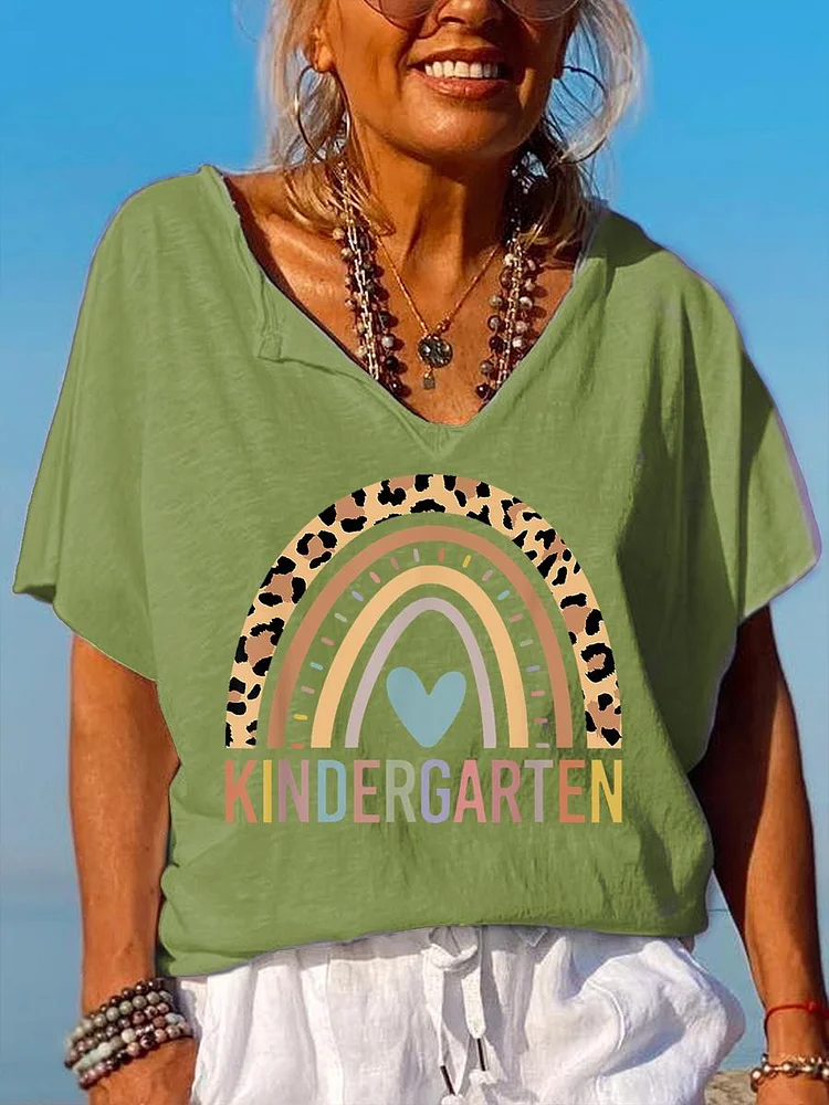 Kindergarten Rainbow V Neck T-shirt-05151