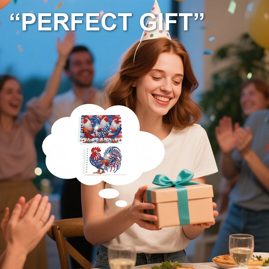 2 Pack USA Flag Rooster DIY Diamond Art Spiral Notebook Kit 80Pages No Lines