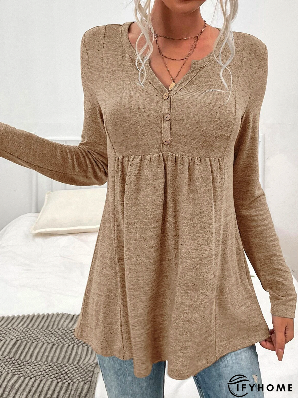 Buttoned Plain Casual Top | IFYHOME