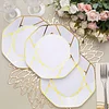 10 Pack | 8" White / Gold Geometric Design Plastic Dessert Plates, Disposable Octagon Salad/Appetizer Party Plates