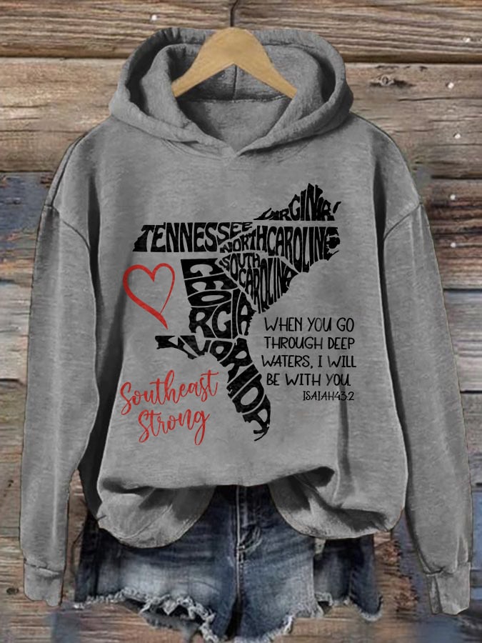 Retro Southeast Strong Hurricane Helene North Carolina Strong Print Hoodie