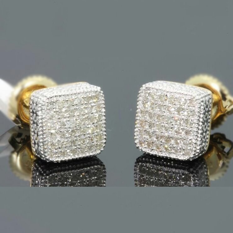 Gold Color Iced Out Square Bling Men Stud Earrings Luxury