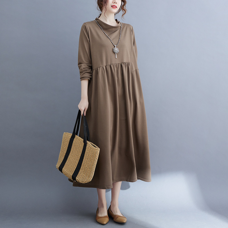 Loose Irregular Pleated Long Sleeve Maxi Dress