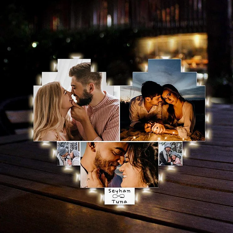 Valentine's Day Gift Custom 5 Photos Collage Lamp Romantic Heart Night Light