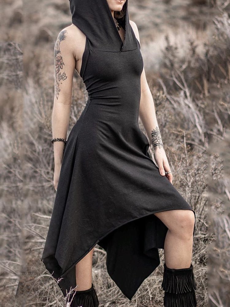 Tribal Elf Sleeveless Hooded Midi Dress