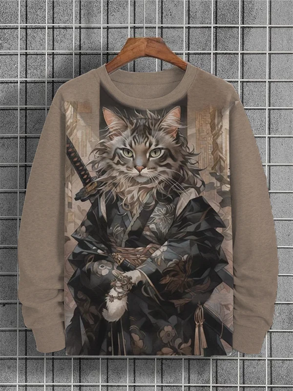 Men's Japanese Art  Cat Painting Art Print Sweatshirt