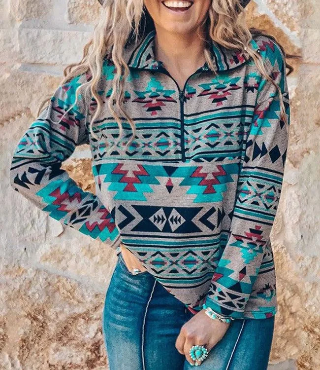 Bohemian Loose Stand Collar Sweatshirt