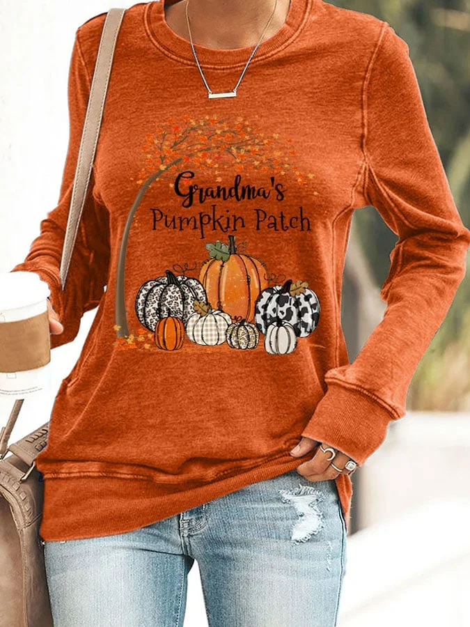 Women'S Grandma'S Pumpkin Patch Print Long Sleeve Sweatshirt