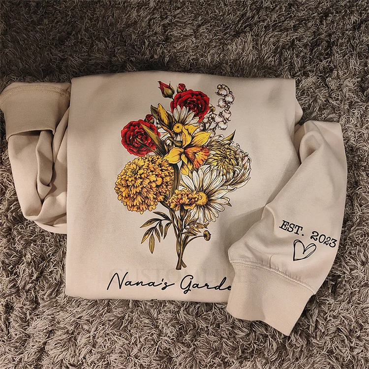 Vintage Custom-Custom Birth Flower Family Bouquet Sweatshirt