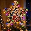 DIY Diamond Painting Wooden Christmas Tree Topper Star With Light, Double Side Drills,Holiday Tree Top Decoration with Spring Base, Removable Tabletop Christmas Decor
