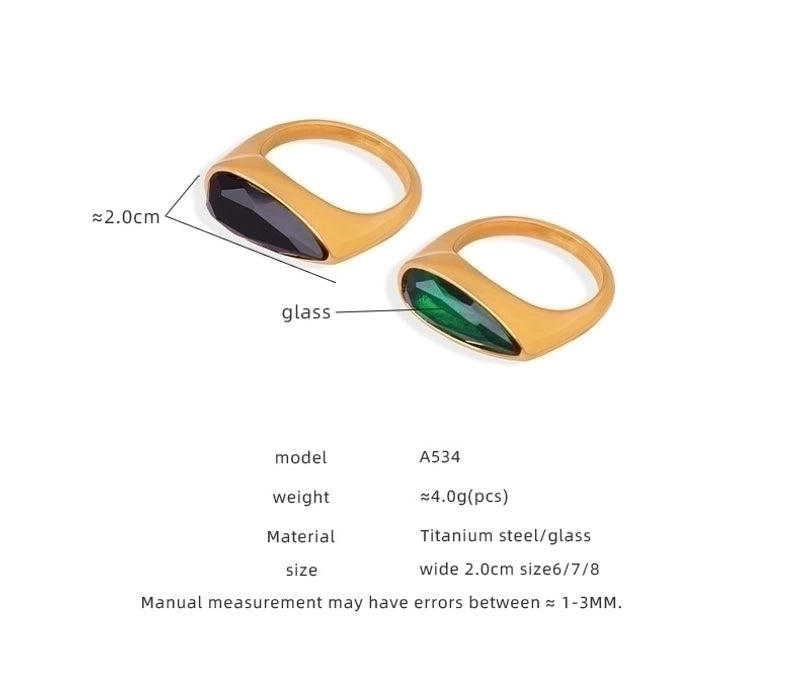 Casual Glam Minimalist Geometric Glass Titanium Steel Glass 18K Gold Plated Plating Inlay Rings