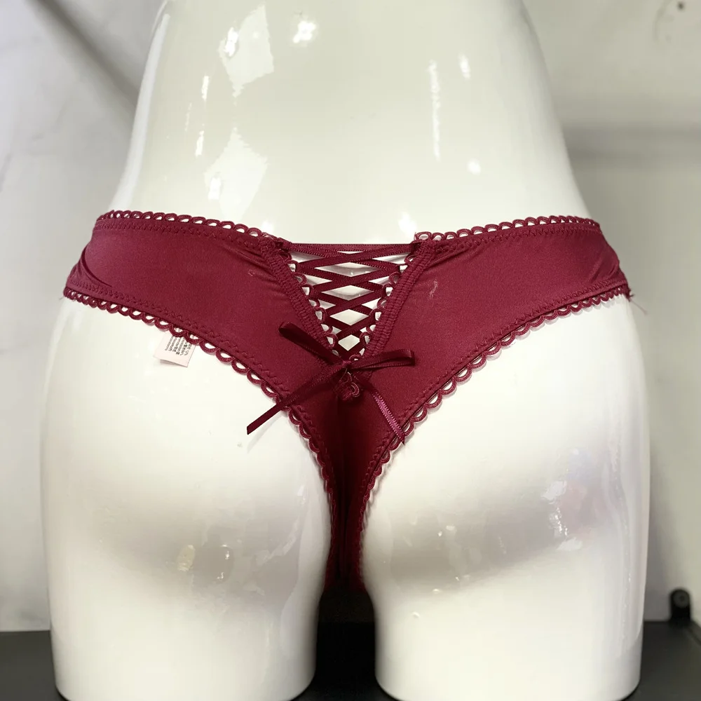 Athvotar Athvotar Color After The Hollow Strap Lace Side Thong Spliced Ice Silk Cotton Crotch Low-Rise Lady T-Trousers T-Trousers