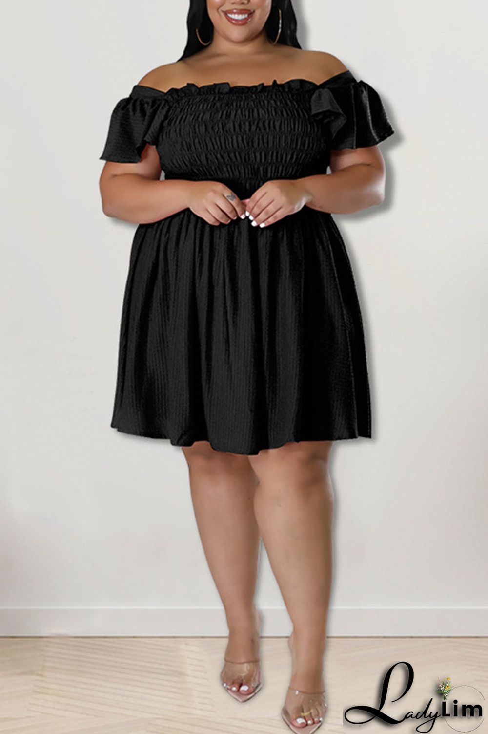 Pink Casual Sweet Solid Patchwork Fold Off the Shoulder A Line Plus Size Dresses