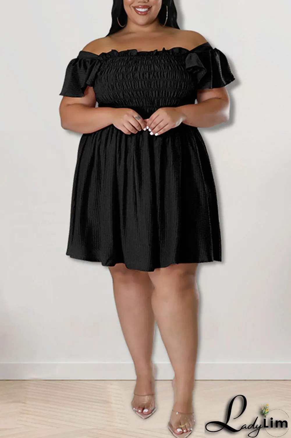 Pink Casual Sweet Solid Patchwork Fold Off the Shoulder A Line Plus Size Dresses
