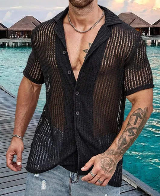 Casual Single Breasted Knitted Lapel Collar Shirt 