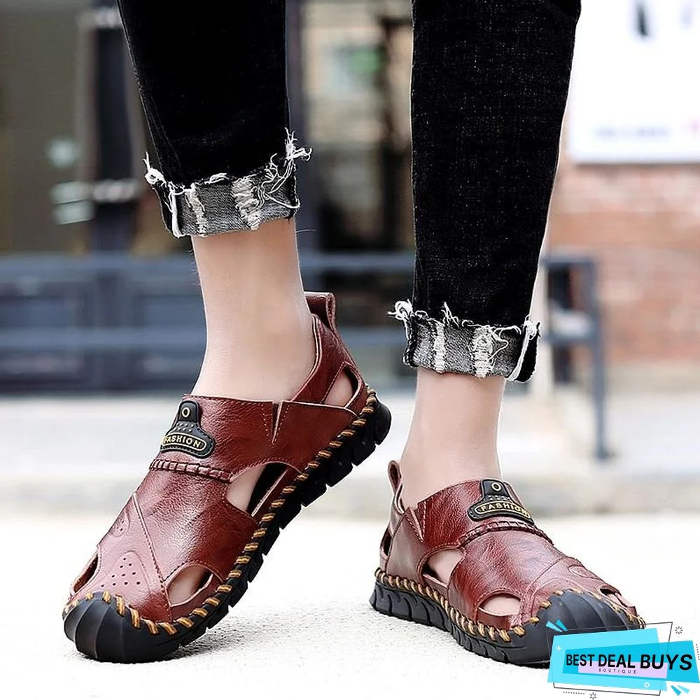 Men's Leather Beach Sandals Outdoor Breathable Casual Footwear Walking Sandals