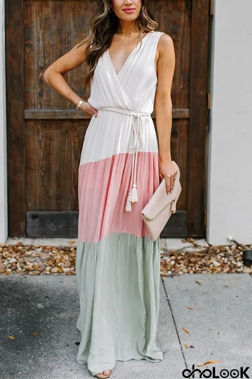 Color Block Sleeveless Maxi Dress