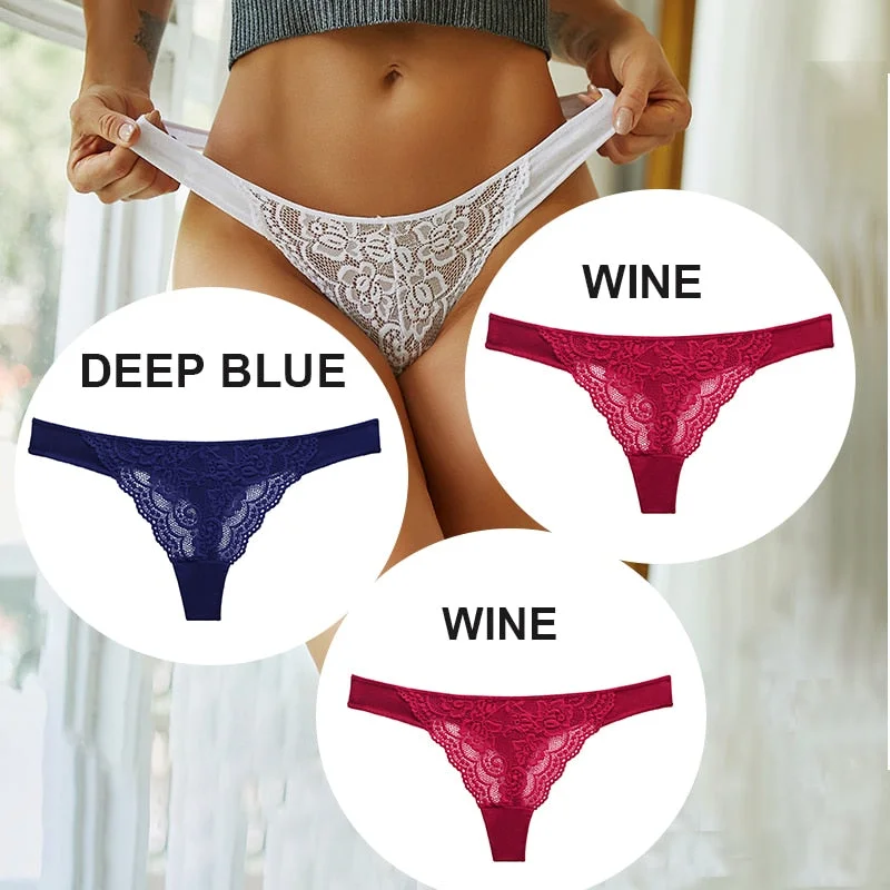 FINETOO 3PCS/Set M-XL Cotton G-string Women Lace Panties Sexy Woman Thong Underwear Lingerie Lace Pantys Femme T-Back Underpants